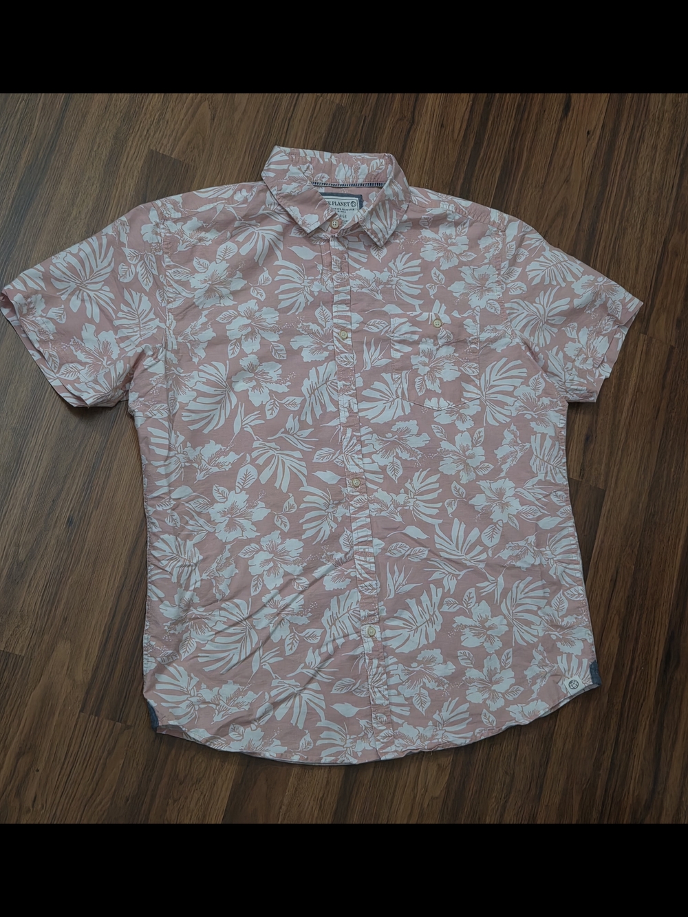 Free Planet Men's Short-Sleeve Floral Button-Down Shirt - Dusty Pink & White